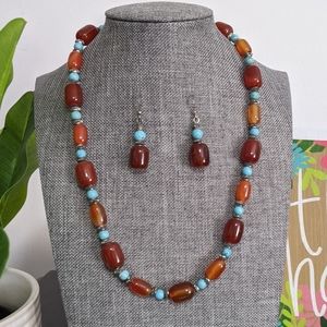Vintage Amber Bead Necklace & Earring Set
